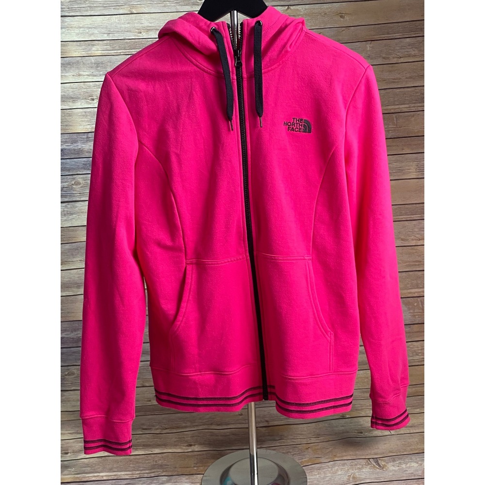 NWT The North Face Women's Logo Stretch Full Zip Hoodie Passion Pink Black-L